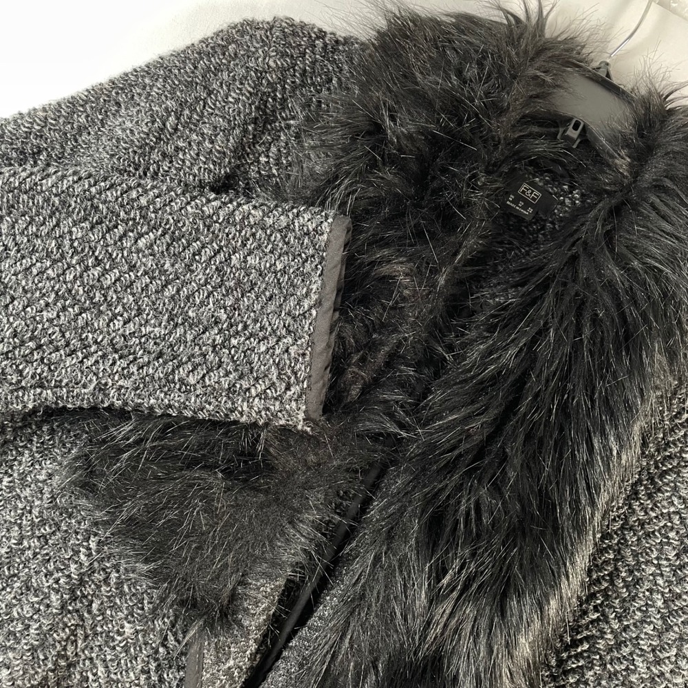 F&F Gray Wool Blend Boucle Coat Cardigan Removable Faux Fur Collar Size 12